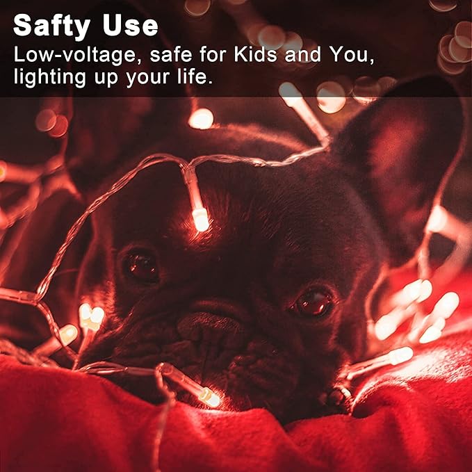 JMEXSUSS 33ft 100 LED Red Battery Operated Lights with Remote, Valentine Lights Battery Operated, Christmas String Light Indoor Outdoor for Valentine's Day Tree House Yard Xmas Decor (Pack of 2)