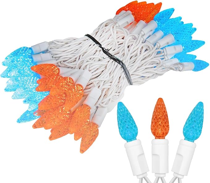 ‎‎‎Novelty Lights 24FT 70 LED C6 LED Mardi Gras String Lights, Outdoor Christmas Tree Commercial Grade LED String Lights, Christmas Lights Outdoor Tree Decorations Outdoor (Teal/Orange)
