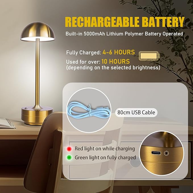 Rechargeable Table Lamp Cordless - Outdoor LED Table Lights - 5000mAh Battery Operated Touch Dimmable Portable Desk Lamps for Restaurant Patio Dining Room