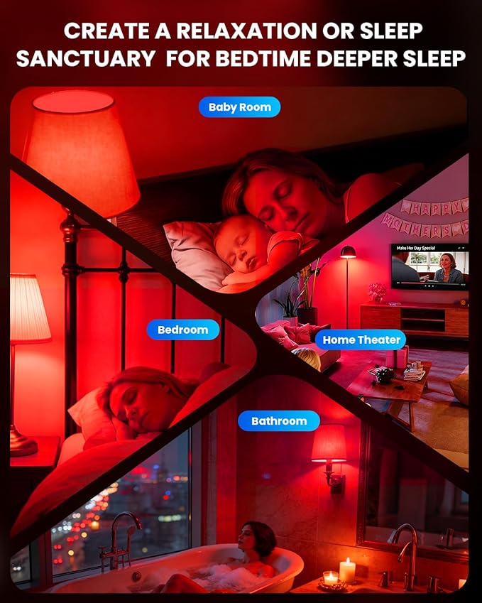 Red Sleep Light Bulbs: A19 9W 625nm Red Light Bulbs for Sleeping, 100% Blue Light Blocking Dim Light Bulbs 60W Equivalent, E26 LED Bulbs for Mood Soothing, Bedroom and Baby Nursery, 2 Pack
