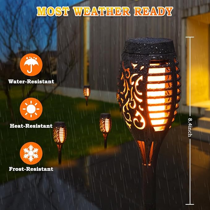 MIUSIKIT 16Pack Outdoor Solar Lights for Yard, Solar Flame Lights for Outdoor Decorations, Pathway Light Outside Waterproof, Luces Solares para Exteriores for Outside Porch Path Lighting Decor Art