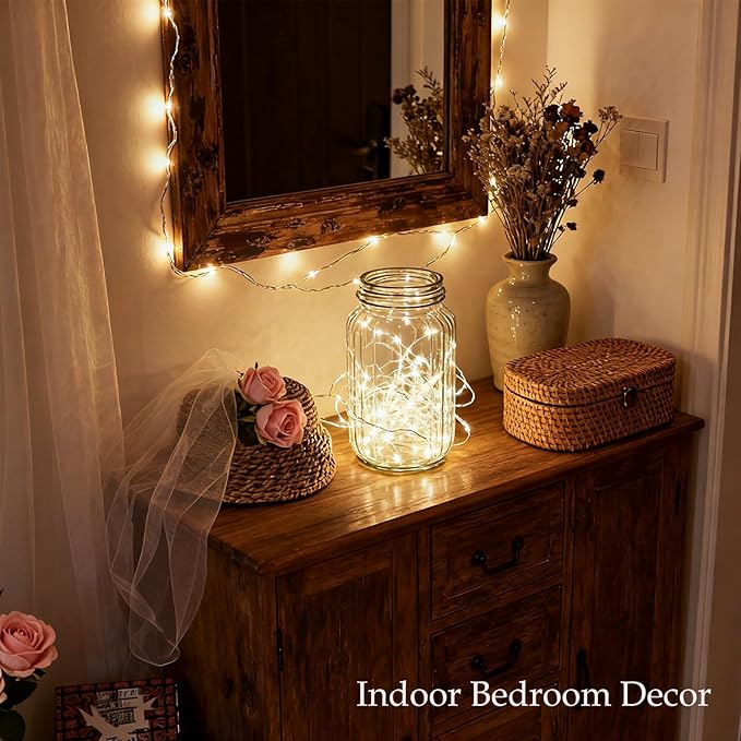 100 LED Warm White String Lights Indoor Decorations, 33ft Plug in & Connectable Clear Wire Fairy Lights Lamp for Bedroom, Wedding Party, Birthday, Christmas Tree, Yard & Patio Hanging Decor