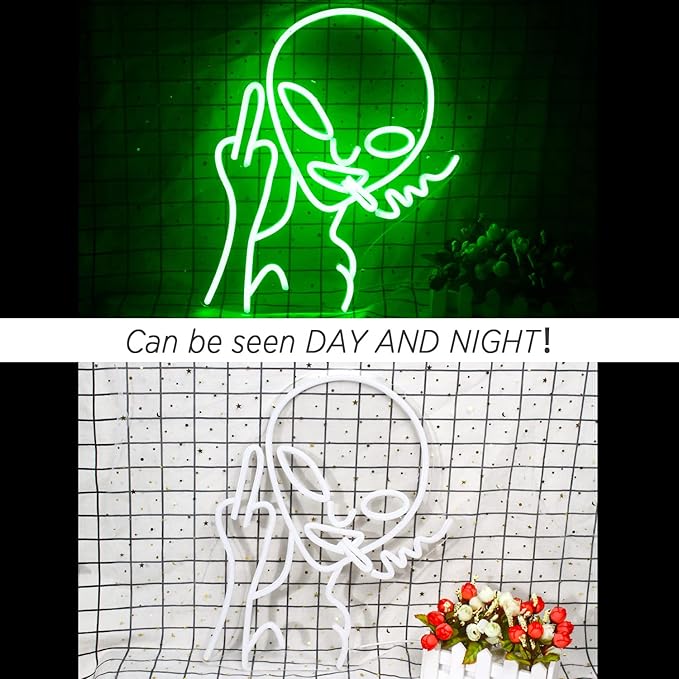 Green Alien LED Neon Signs for Wall Decor Shop Bar Pub Man Cave Game Room Decor Hip Hop Party Signs For Green Bedroom Wall Decor Birthday Party Funky Aesthetic Room Decor