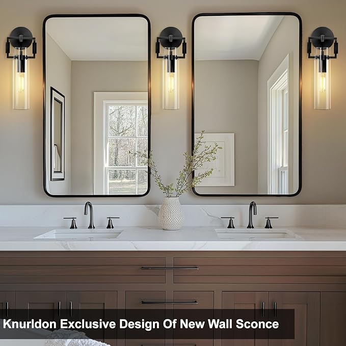 15'' Knurled Copper Wall Sconce,Modern Black Glass Bathroom Wall Sconces, 1-Lights Bathroom Vanity Lights for Living Room, Bedrooms, Fireplace, Staircases, Include Bulb