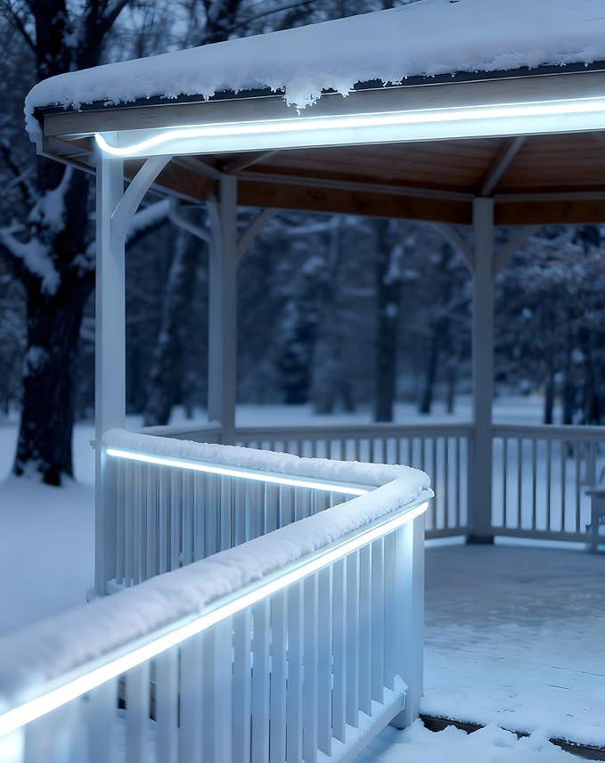 Shine Decor Outdoor Neon Rope Light IP67 Waterproof, ETL Listed Plug&Play 120V Driverless Flexible Solid Silicone LED Neon Lighting, -40 F Cold Resistant Durable for Pathway, 20ft 6500K Cool White
