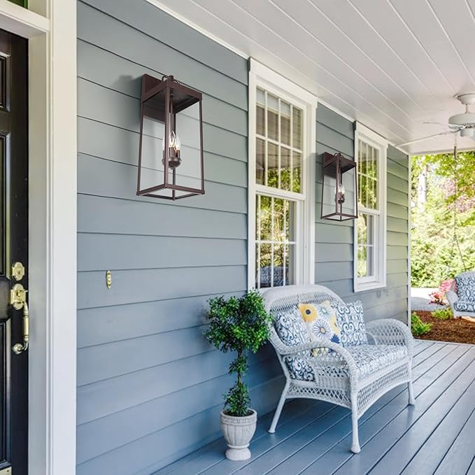 Outdoor Wall Sconce Light, 24 Inch Tall Transitional Exterior Wall Bracket Lighting with Clear Glass, Anti-Rust Powder Coat Bronze Modern Outside Carriage Lantern Lamp for Porch Garage Patio