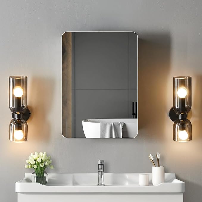 Modern Wall Sconces Set of 2 | Black Metal & Smoke Gray Glass | Bedroom, Living Room & Bathroom