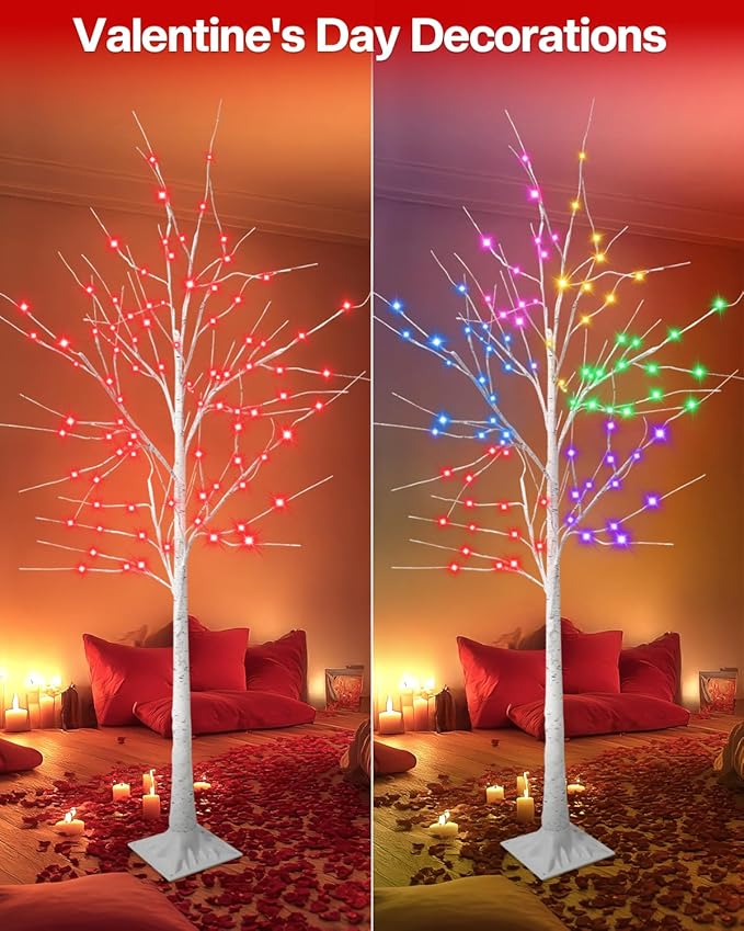 6FT Smart LED Birch Tree - Color Changing Lighted Tree with Bluetooth App Control, 16 Million Colors, Music Sync, Timer, Indoor/Outdoor Easter Decor for Home, Party, Christmas