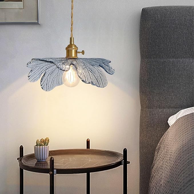vintage pendant light glass pendant light Brushed Brass Pendant light fixtures Farmhouse Pendant Lighting with blue Glass Shade 1-light Hand Blown Hanging Light for Kitchen Dining Room Bedroom