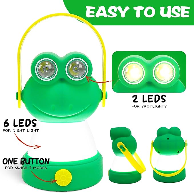 Outdoor Equipment LED Camping Lantern for Kids Age 6+, Battery Powered Night Light, Theme Gift for Children's Day, Birthday, Frog Style Lightweight Tent Lamp (Battery NOT Included)