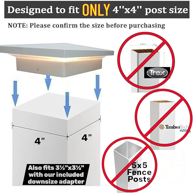 DekLights® DIY Line LED Lighted Post Cap for 4x4 Deck/Fence Posts. Wired 12volt Low Voltage with Replaceable LED Light Bulb. for Your Vinyl or Composite railings. Made in USA (Black Cap 6000k Bulb)