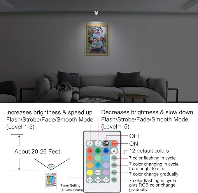 BIGMONAT Wireless Accent Light Battery Operated, Dimmable Spotlight with Remote and Timer, Color Changing Up Lighting for Wall Picture Painting, Stick on RGB Puck Light for Artwork Plant Tree