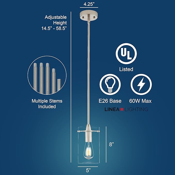 Brushed Nickel Pendant Lights Kitchen Island - Medium Clear Glass Pendant Light Fixture