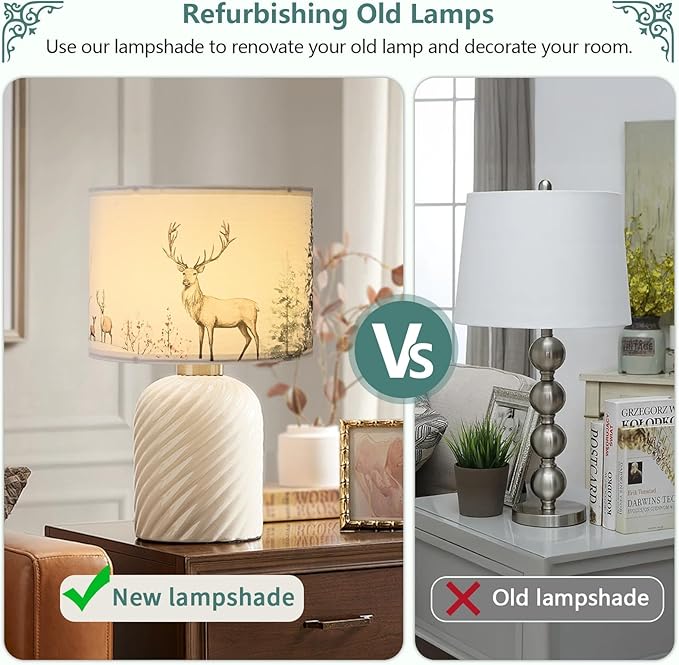 13Inch Lamp Shade, Green Forest Lamp Shades for Christmas, HD Printing Deer Lampshade, Drum Lamp Shades fit with Spider/Uno, Lamp Shades for Floor Lamps, Table Lamps(1PCS, Easy Assembly)