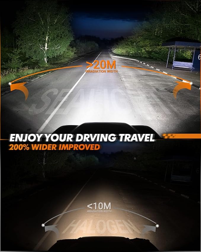 SEALIGHT 9005 H11 Fog Light Bulbs, 58,000LM 6500K 8 X Brighter 9005 H11 Bulbs Combo, Plug N Play 1:1 Size 10 Years Long Lifespan, IP67 Waterproof for Vehicle ATVs & Powersports, Pack of 4