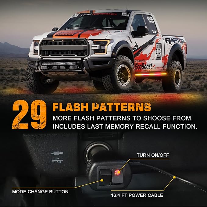 XRIDONSEN 2PCS 60 inch Amber Red Running Board Lights Strip 720 LED Emergency Strobe Lights Flashing Warning Safety Hazard Caution Side Light for Tow Plow Trucks Construction Vehicles SUV Car