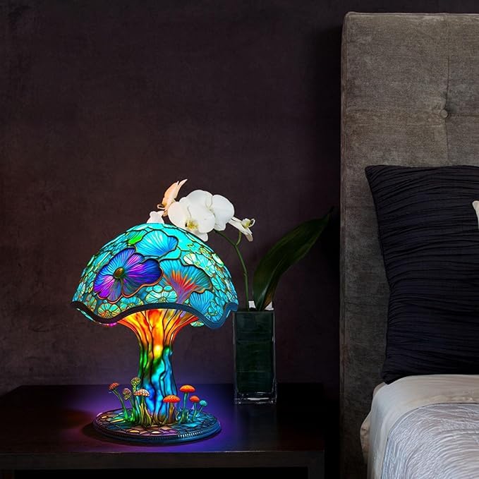 Mmoneyake Plant Table Lamp Series, Vintage Plant Night Light Home Decor, Bohemian Retro Stained Plant Table Lamp, for Bedroom Decoration, Party Decor, Birthday Gift for Plant Lovers, Friends 5.91in