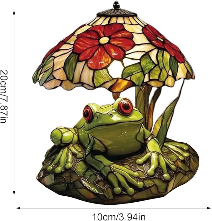 Table Lamp, Frog and Flower Shaped Tables Lights, Rustic Garden Style Stained Glass Tables Lamp, Small Bedside Lamps, Decorative Lamps for Dining Room Nursery Nightstand Home Bedroom Bookshelves
