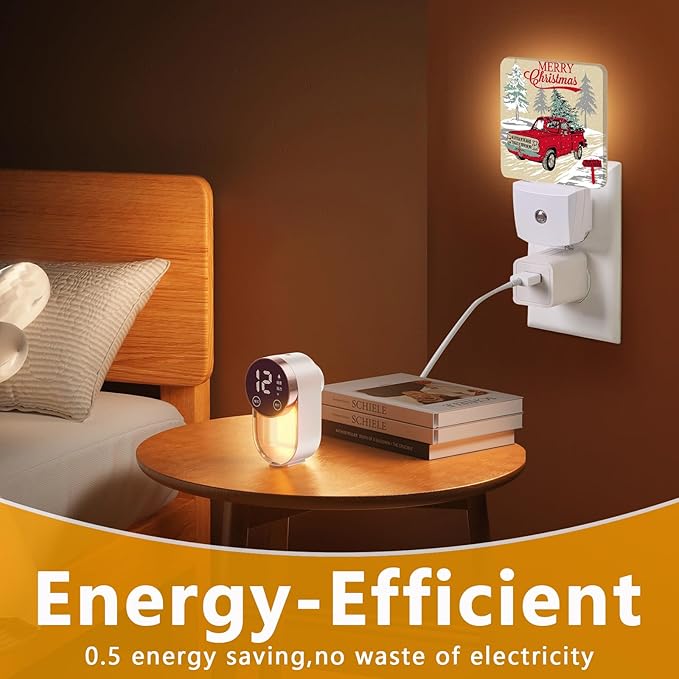 Retro Red Car Night Light, Plug-into Christmas Tree Nightlight White LED Lamp, Energy Efficient Decor Desk Lamp for Bedroom Hallway Stairs Bathroom
