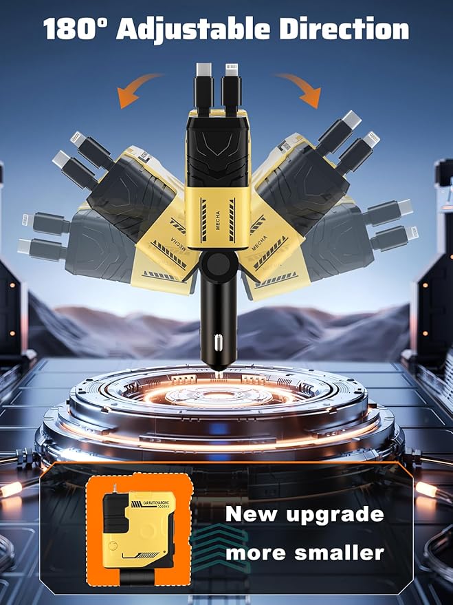 Retractable Car Charger with Retractable Cables (31.5 inch), 4 in 1 Super Fast Car Phone Charger, 2 USB Ports Car Charger Adapter, Compatible with iPhone 15 14 13 12 11 Pro Max, iPad, Pixel