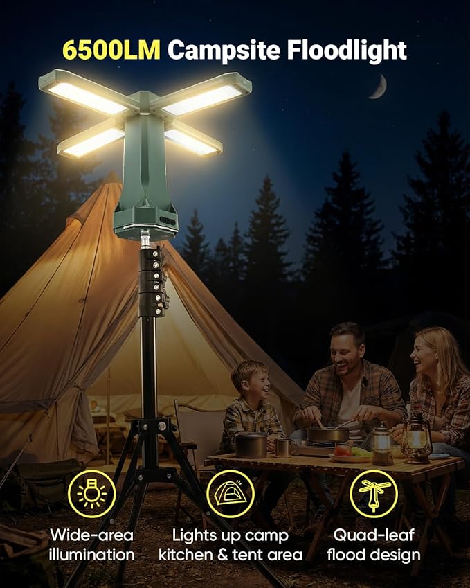 Portable Camping Light with Stand 67'' Rechargeable Work Light - 6500Lumen, 20000mAh Battery, 2700K-6000K Dimmable Camping Lattern with Magnetic Base for Camping, Garage, Emergency