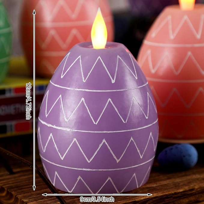 MTLEE 3 Pcs Easter Egg Candles 3 Color Scented Real Wax Led Easter Flameless Candles Spring Battery Operated Egg Shaped Holiday Home Living Party Decoration Centerpiece