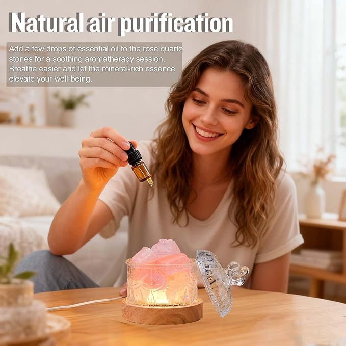 Runyangshi Crystal Lamp Night Light - Natural Rose Quartz Crystal Stone, 3 Lighting Modes with 10 Brightness Levels, Kid & Pet Friendly Design, USB Powered, Ideal for Home and Decor & Gift