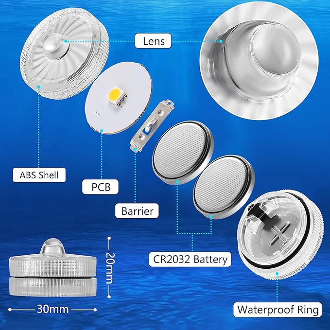 HL Submersible LED Light,Warm White Small LED Light,100 Hours Waterproof Flameless Led Lights Battery Powered for Wedding Home Vase Festival Party Decoration 12pcs (Built-in 24 Batteries)