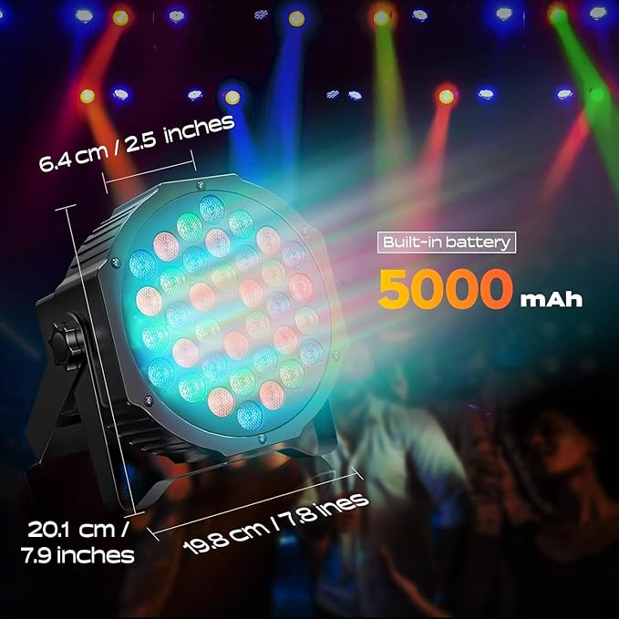 Rechargeable Stage Par Lights U`King RGB 36 LED Uplights Battery Powered with RGB 36W DJ Uplights Sound Activated Control for Wedding DJ Disco Events Halloween Church Live Party - 12 Pack