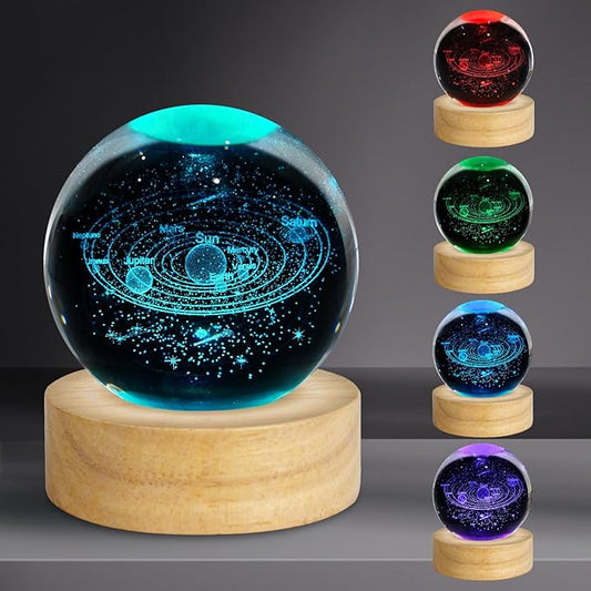 3D Solar System Crystal Ball Night Light 2.4in Galaxy Planets Glass Table Lamp Decor with 16 Colors Change Remote Control Birthday Christmas Astronomy Space Gifts for Boys Girls