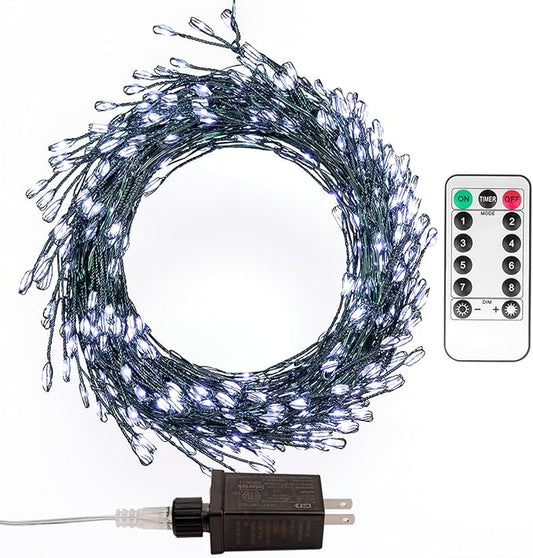 Firecracker Fairy Lights,20FT 200Leds Waterproof Twinkle Lights Plug in,8 Modes Remote String Light for Indoor Outdoor Christmas Wedding Birthday Patio Garden Decor,Green Wire,Cool White