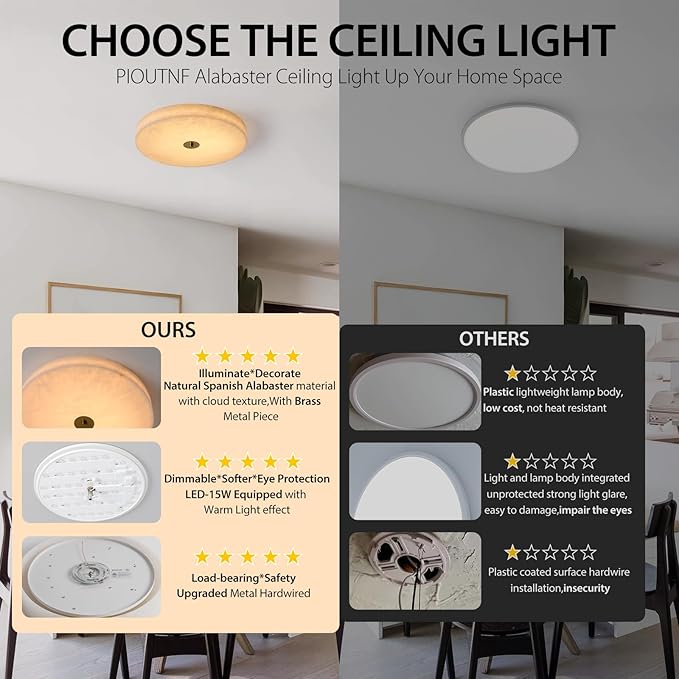 Alabaster Ceiling Light,11.8in Spanish Natural Marble Round Alabaster Flush Mount,Modern 2700K LED Kitchen Ceiling Lights Hardwired for Bedroom,Foyer,Bathroom,Entryway,Living Room