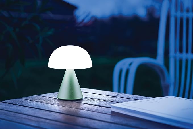 Lexon Mina M Mushroom Lamp - Portable Bedside Light for Bedrooms, Kids & Nursery - 9 LED Color Rechargeable Table Lamp with 24h Light & Dimmer, Medium - Mint