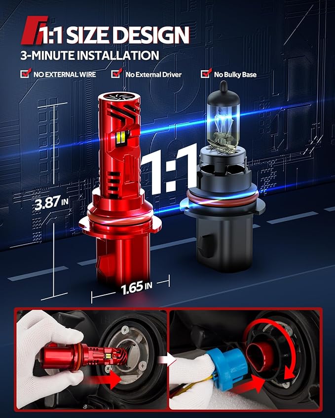 Torchbeam 9004/HB1 Bulbs Combo,45000LM Super Bright 6500K Cool White,9004/HB1 Light for ATVS,Fog Powersports Bulbs 50000HRS Lifespan,Pack of 2