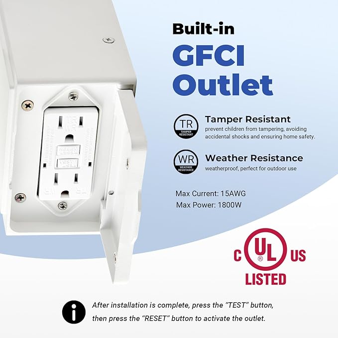 2 Pack White Porch Light with GFCI Outlet, 3 Modes Motion Sensor Exterior Lighting Fixtures, Dusk to Dawn Outside Lights for House, Porch, Garage, Waterproof, Anti-Rust