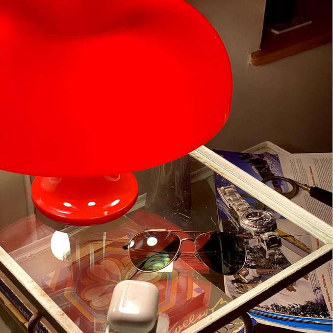 Lotus Atelier Red Mushroom Lamp for Room Aesthetic Modern Lighting for Bedroom Mid Century lamp | Cool Retro Living Room Decor | Table Lamp Mushroom Light Home Decor MCM (Red)