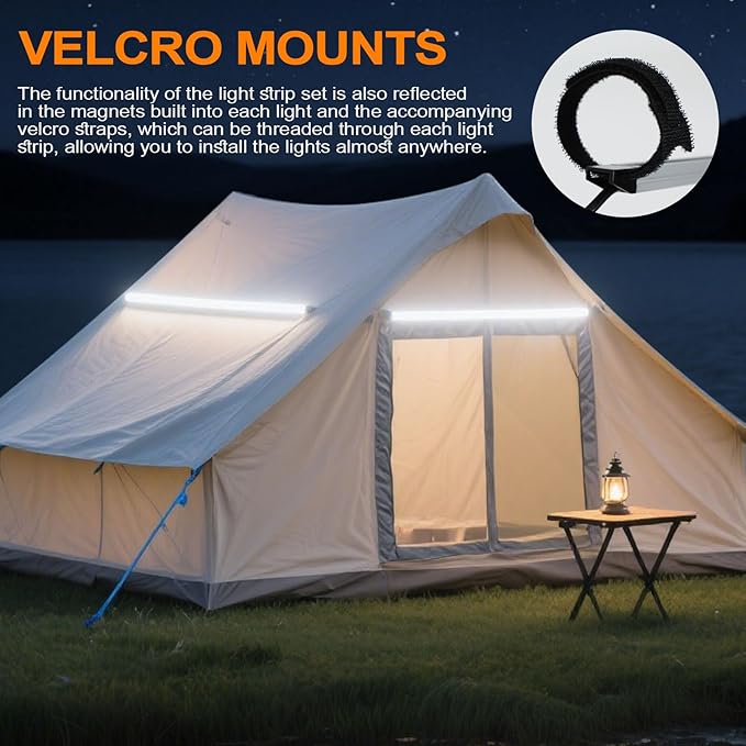 12V LED Interior Light Bar Kit Dimmable IP67 Waterproof Camping String Lights, Aluminum Magnetic Mount Exterior Lights,Portable Lighting for RV, Camping Tent Car Trailer Boat (4 Pack)