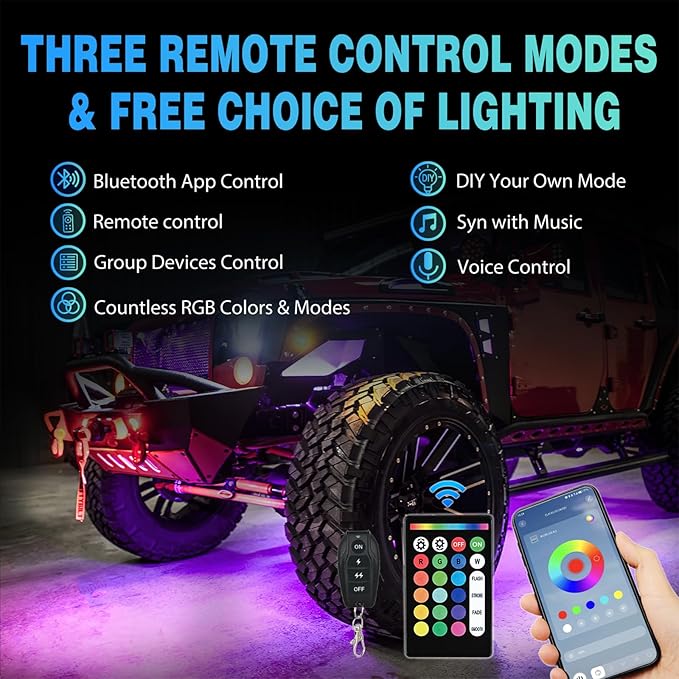 Nilight RGBW LED Rock Lights Kit, 4 Pods 22LED Wide Angle Remote & Bluetooth App Dual Control with Music Modes Multicolor Underglow Neon Wheel Well Light Fit for ATV UTV SUV Offroad Truck RZR Boat