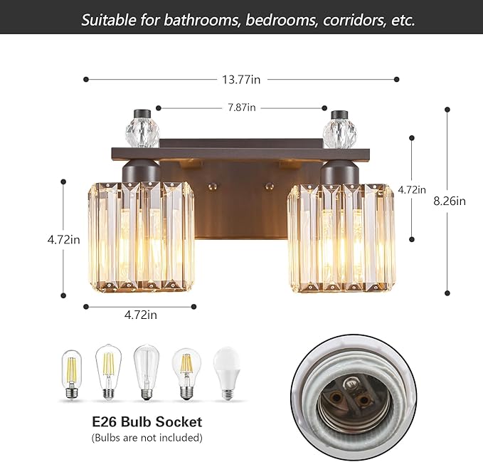Vanity Lights 2-Light Modern Crystal Vanity Light Sand Black Bathroom Light Fixtures Over Mirror Crystal Bathroom Vanity Lighting Fixtures