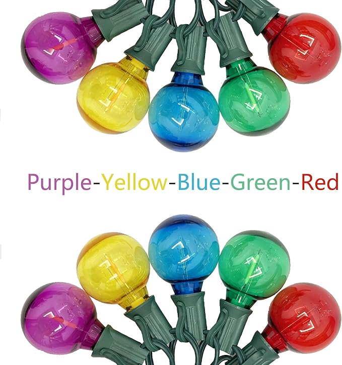 SUNSGNE G40 LED Christmas Replacement Globe Light Bulbs, Shatterproof Round Christmas Light Bulbs for Outdoor Indoor Decor - Clear Multicolor - 25 Pack, E12 Base