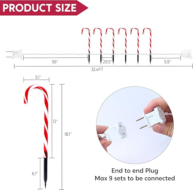 Joiedomi 12 Pcs Christmas Candy Cane Pathway Markers Lights, 12” Stakes Lights, Outdoor Decorations for Holiday Xmas Indoor Yard Patio Garden Walkway