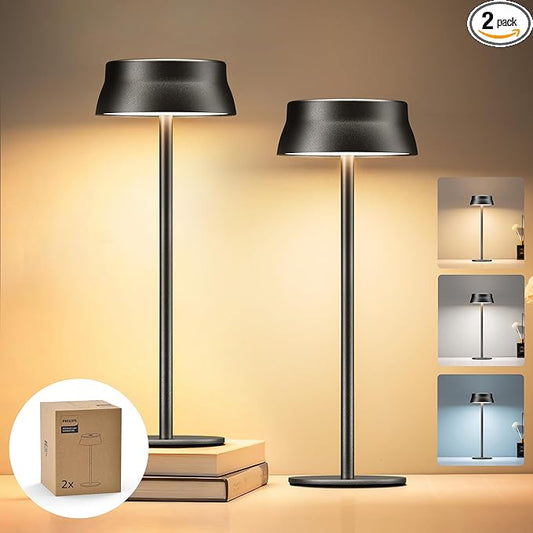 Philips Cordless Table Lamp, Portable Outdoor LED Desk Light,Rechargeable Battery Operated, 2 Adjustable Height, Touch Control & 3 Color Stepless Dimming, Waterproof Lamps for Restaurant/Bedroom