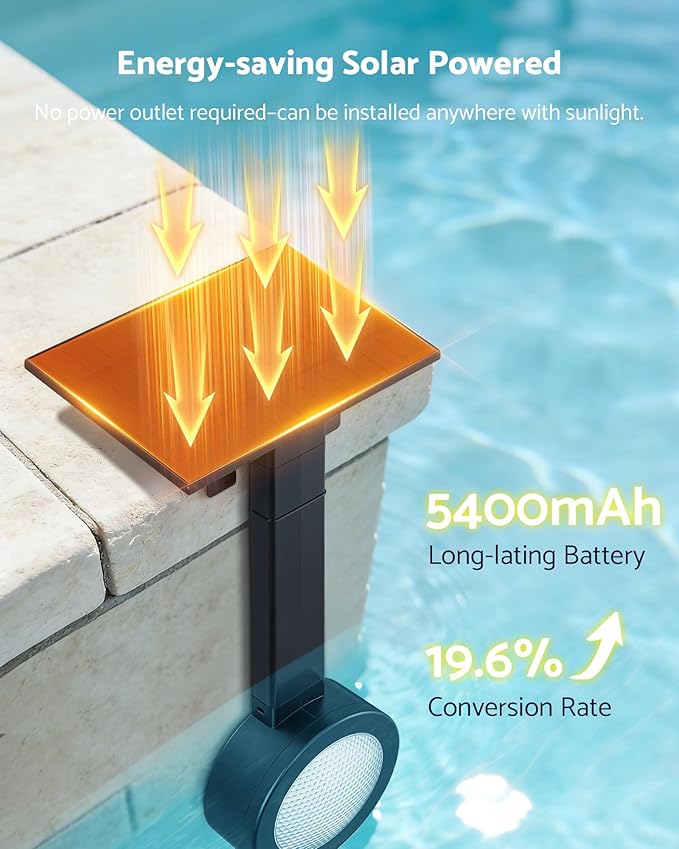Solar Pool Lights for Inground Pools with Remote, 18in 5W LED RGB Underwater Swimming Pool Light Fixture, 7 Colors 2 Modes Dimmable, IP68 Waterproof, Dusk Auto On & Timer Off, Black