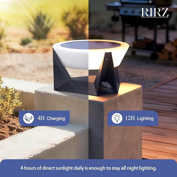 14.96" Dimmable Floor Lamp, 3000K Large Solar Lanterns Outdoor Waterproof, IP54 Waterproof Outdoor Patio Floor Lamp, Remote Control Outside Flooring Lights, Smart Solar Powered Porch Lantern