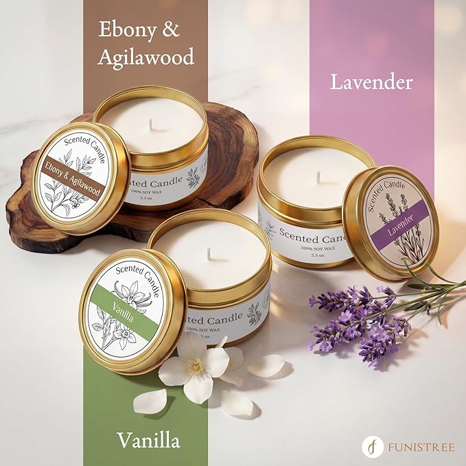 Candle Warmer Lamp Gift Set with 3 Jar Candles & Gift Box, Gifts for Women Christmas Birthday, Mom Sister Friend Gift, Lavender, Vanilla, Ebony, 2 Bulbs