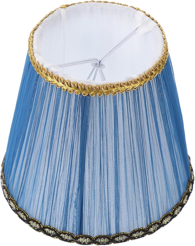 VOSAREA Small Pleated Lamp Shades Set of 2 - Vintage Blue Fabric Lampshades for Table or Wall Lamps - Clip On Design for Easy Installation for Home Decor