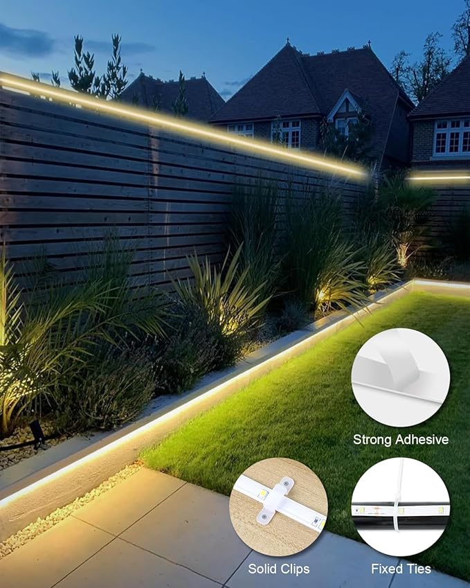40ft Solar Led Strip Lights Outdoor, 8 Mode with Remote Timer and Auto On/Off, Self-Adhesive Waterproof, Great for Yard, Garden, Stair, Sidewalk Decor, Warm White