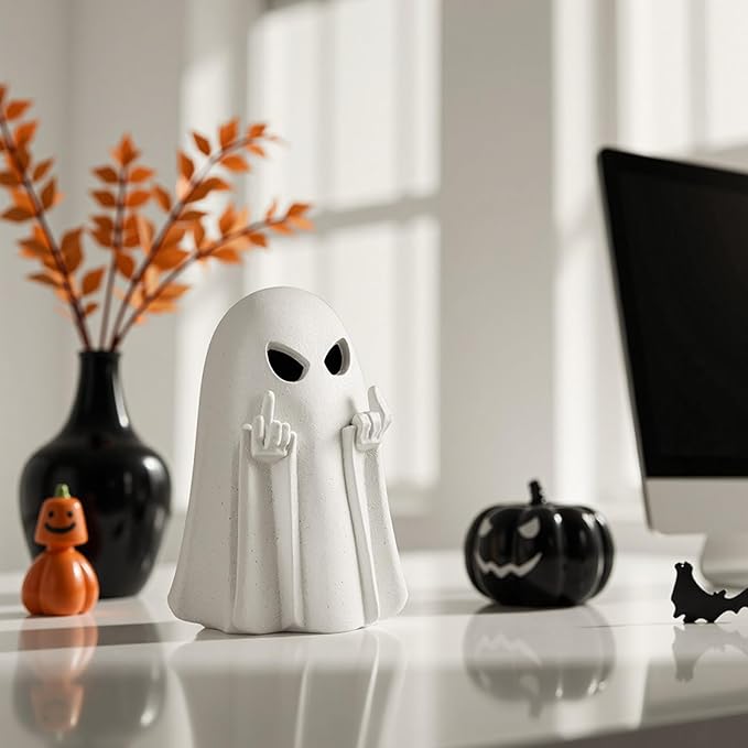 Halloween Middle Light Up Ghost Figurine,5.1" Large Cute Spooky Ghost Statue,Halloween Decorations Indoor,Resin Statue for Party, Home, Indoor & Porch Decor