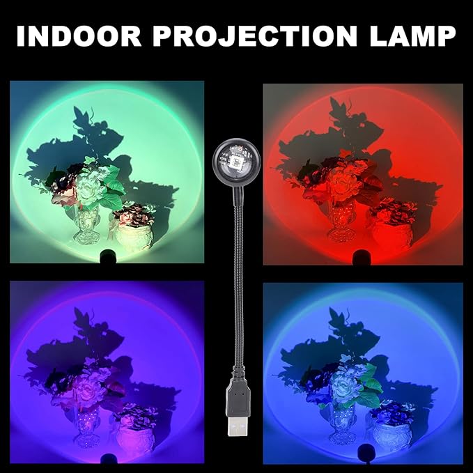 Uonlytech USB Rainbow Projection Lamp Rotatable Small Atmosphere Light for Indoor Room Ambiance Creative Decorative Lighting