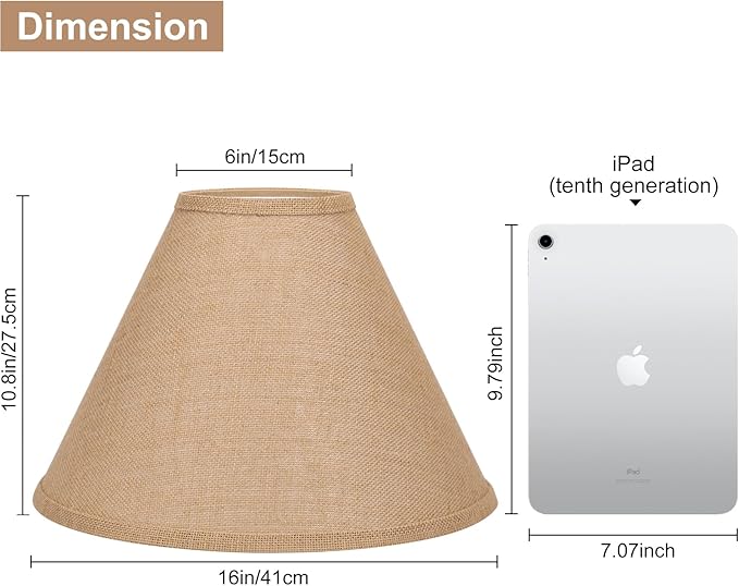 Burlap Empire Lamp Shades Set of 2, 6" Top x 16" Bottom x 10.8" High, Brown Lamp Shades for Table Lamps Floor Lamps, Natural Linen Lampshades Replacement, Spider, Harp Holders Included, Easy Assembly